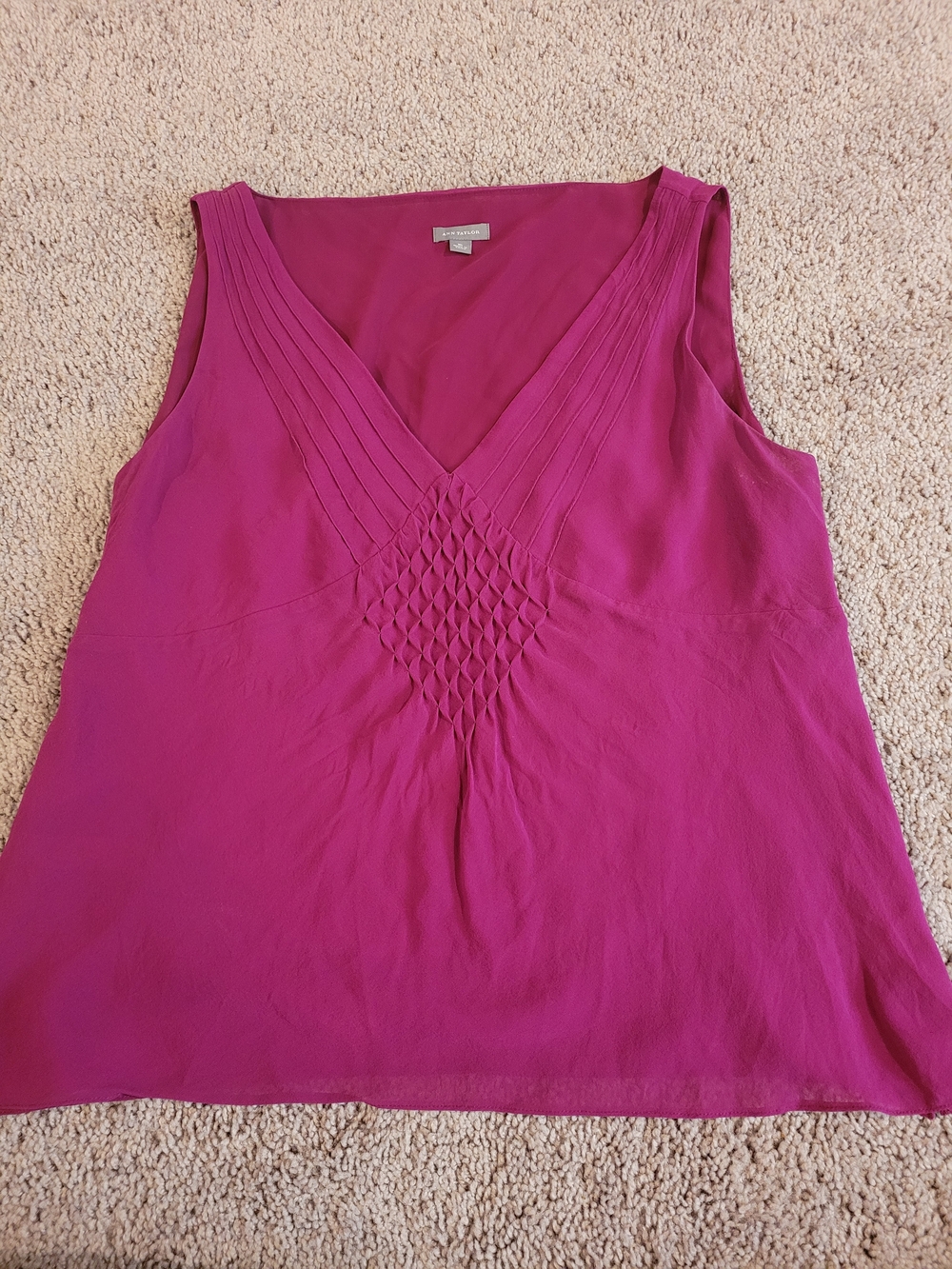 Ann Taylor Magenta Sleeveless V-Neck Camisole with Pintuck Detail